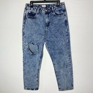 Tal Clothing Acid Wash Blue High Rise Cropped Jeans W Heart Cutout 31